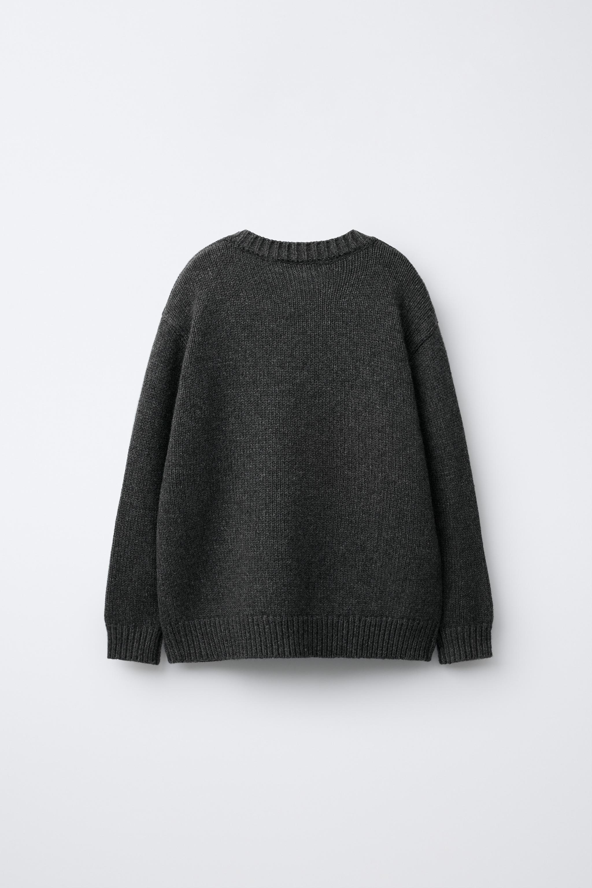 AGES 7-12/ WOOL BLEND KNIT JUMPER WITH EMBROIDERED REINDEER AND HEARTS